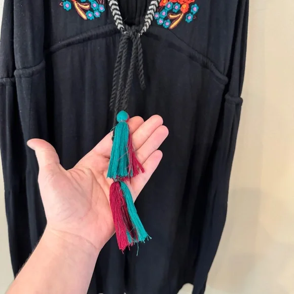 Free People Lovers Cove Mini Dress Black Sz L‎ Embroidered Festival Boho - Picture 6 of 15